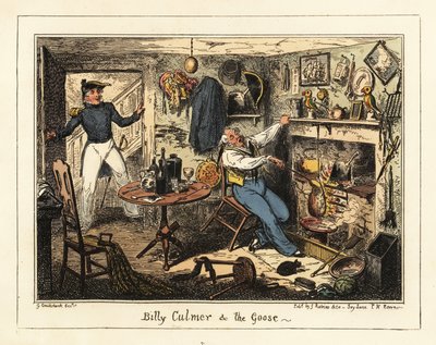 En marineløytnant tilkaller en gammel midtskipsmann til tjeneste, 1826 (litografi) av George Cruikshank