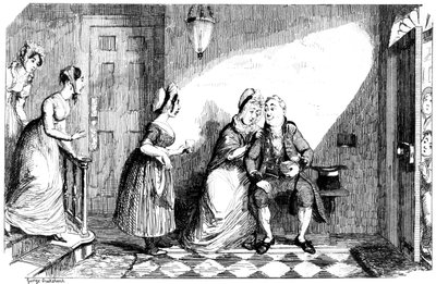 En rekke kvinner tar seg av en dårlig mann, 1800-tallet. av George Cruikshank
