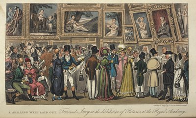 «En skilling godt lagt. Tom og Jerry på utstillingen av bilder ved Royal Academy', 'Life in London, etc.', av Pierce Egan av George Cruikshank
