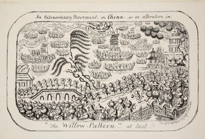 En ekstraordinær bevegelse om Kina - eller - en endring i The Willow Pattern endelig!!, pub. 1853 av George Cruikshank
