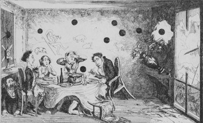 En avbrutt engelsk middagsfest i Paris, c1849. av George Cruikshank