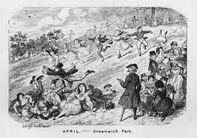 april, Greenwich Park, London (gravering) av George Cruikshank