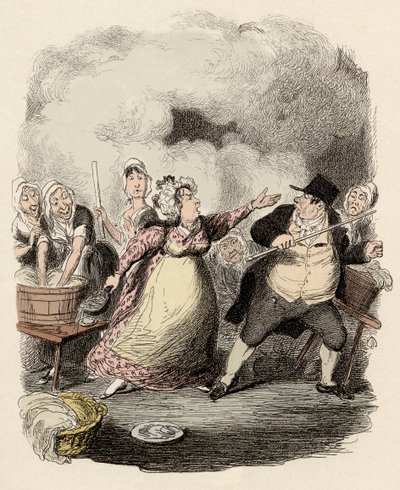 På hospitset blir Monsieur Bumble alvorlig frastøtt av sin kone, Madame Corney - Mr Bumble fornedret i øynene til de fattigste - Illustrasjon for "Oliver Twist" (Olivier) (The Adventures of Oliver Twist) av Charles Dickens (1812-1870) , av George Cruikshan av George Cruikshank