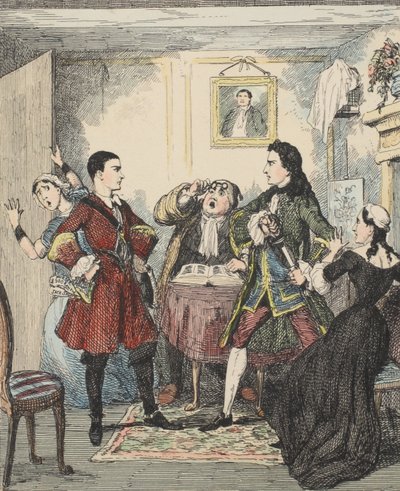 Audacity of Jack Sheppard, illustrasjon fra Jack Sheppard: A Romance av William Harrison Ainsworth, utgitt 1839 (håndfarget etsning) av George Cruikshank