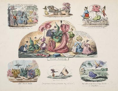 Bonnet Building, pub. 1828 (håndfarget gravering) av George Cruikshank