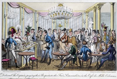 Café des Milles-spalter - i "Life in Paris" av David Carey, London av George Cruikshank