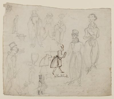 Karakterstudier (blyant, penn og blekk på papir) av George Cruikshank