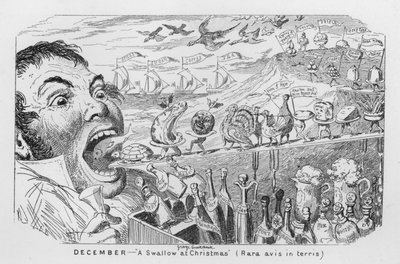 desember, en svale i julen (gravering) av George Cruikshank