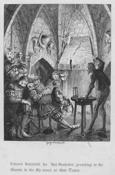 Edward Underhill den "Hot Gospeller," forkynner for kjempene i By-ward eller Gate Tower (gravering) av George Cruikshank