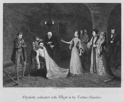Elizabeth konfrontert med Wyat i torturkammeret (gravering) av George Cruikshank