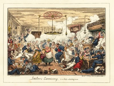 Engelske sjømenn som drikker og danser på en pub, Napoleons tid, 1829 (litografi) av George Cruikshank