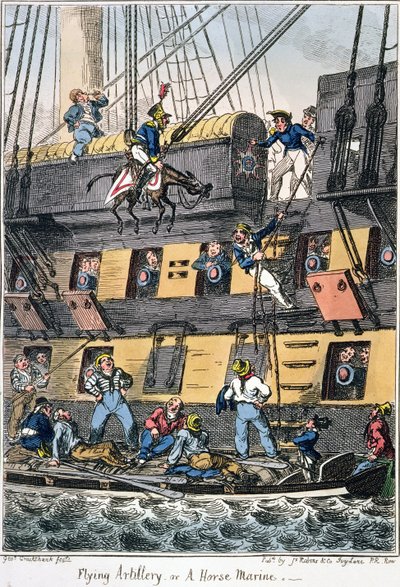 Flying Artillery or A Horse Marine (fargegravering) av George Cruikshank