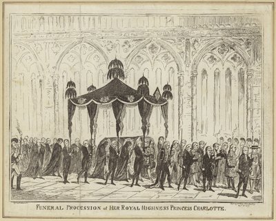 Begravelsesfølget til hennes kongelige høyhet prinsesse Charlotte av George Cruikshank