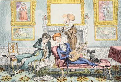 Hummingbirds or A Dandy Trio, pub. 1835 (håndfarget gravering) av George Cruikshank