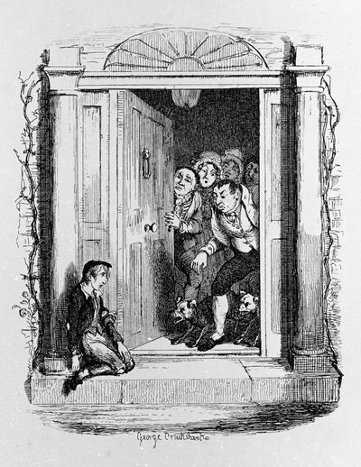 Illustrasjon for "" Oliver Twist"" (Olivier) av Charles Dickens (1812-1870), av George Cruikshank (1792-1878). av George Cruikshank