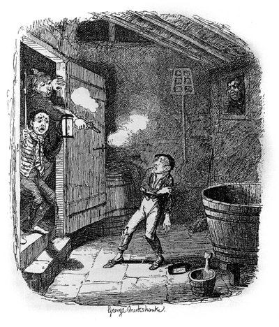 Illustrasjon for "" Oliver Twist"" (Olivier) av Charles Dickens (1812-1870), av George Cruikshank (1792-1878). av George Cruikshank