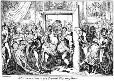 Uleilighet med en overfylt sal, 1818. av George Cruikshank