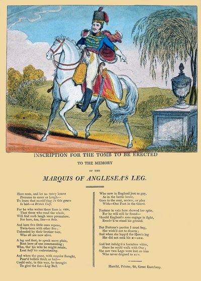 Inskripsjon for graven som skal reises til minne om markisen av Angleseas ben, utgitt av R. Harrild, ca. 1815 av George Cruikshank