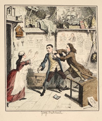 Jack Sheppard viser en vindictive Character, illustrasjon fra Jack Sheppard: A Romance av William Harrison Ainsworth, utgitt 1839 (håndfarget etsning) av George Cruikshank