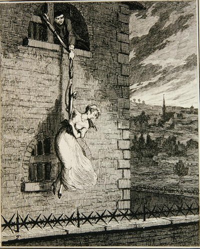 Jack rømmer fra Newgate Ward med sin kone Elizabeth Lyon, illustrasjon fra 