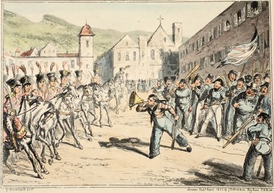 Jacks Trump of Defiance, fra Greenwich Hospital, a Series of Naval Sketches, Descriptive of a Life of a Man-of-Wars Man, pub. 1826 (håndfarget gravering) av George Cruikshank
