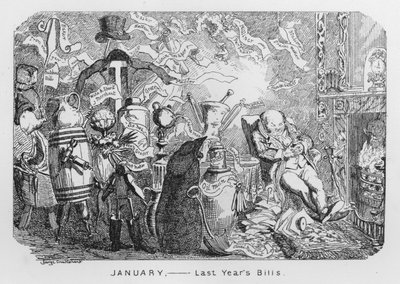 Januar, fjorårets regninger (gravering) av George Cruikshank