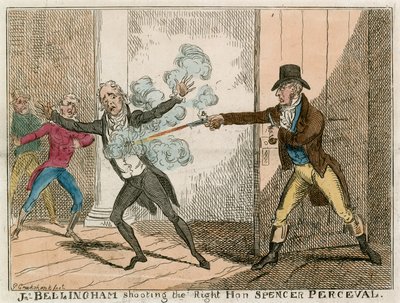 John Bellingham myrder Rt Hon Spencer Perceval i lobbyen til Underhuset av George Cruikshank