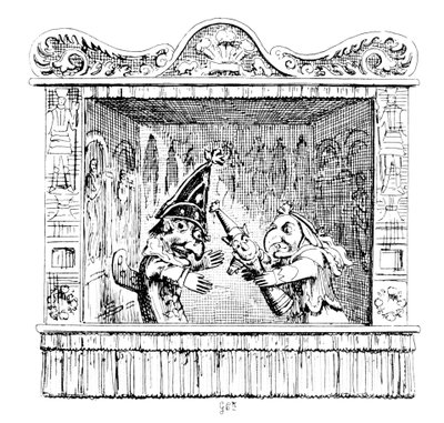Judy urges Mr Punch to take the child av George Cruikshank