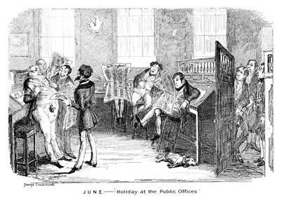 Juni - Ferie på de offentlige kontorene, c1836. av George Cruikshank