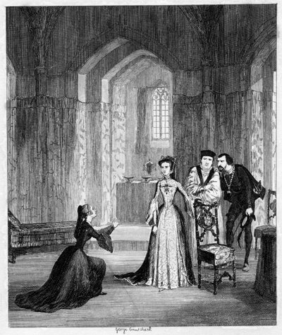 Lady Jane Gray ber dronning Mary om å skåne ektemannens liv, 1554 1840. av George Cruikshank