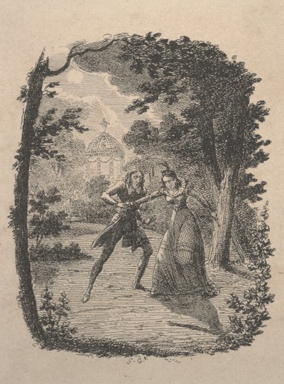 Mann og kvinne i hagen (radering) av George Cruikshank