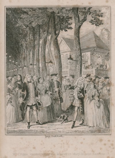 Mr Cripps møter sin Mater i Mary-le-bone Gardens av George Cruikshank