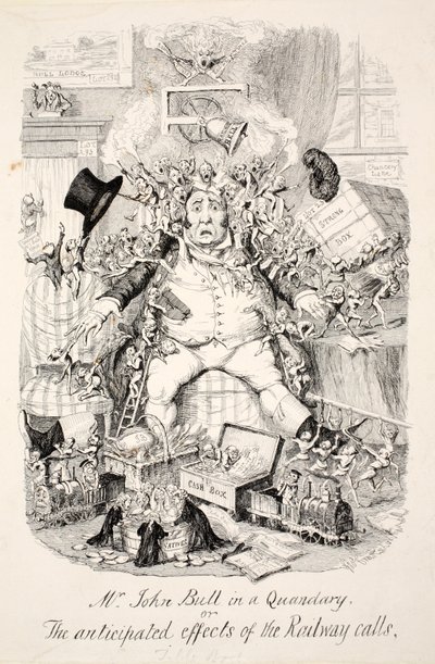 Mr John Bull in a Quandary or the Precipated Effects of the Railway Calls, pub. 1845 av George Cruikshank