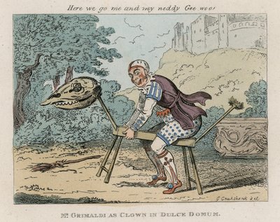 Mr Joseph Grimaldi som klovn i Dulce Domum av George Cruikshank