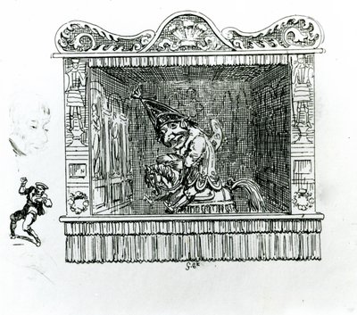 Mr Punch på hesten Hector av George Cruikshank