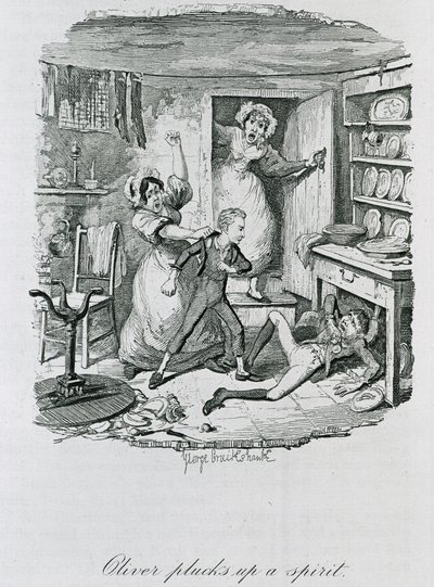 Oliver plukker opp en ånd, 1837 av George Cruikshank