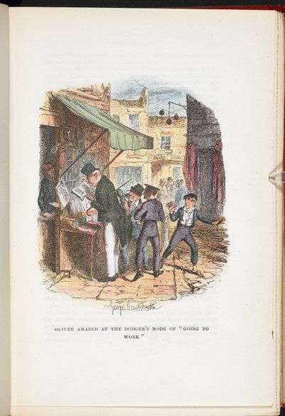 Oliver overrasket over Dodgers modus for å "gå på jobb", fra The Adventures of Oliver Twist ... Med tjuefire illustrasjoner av Cruikshank av George Cruikshank