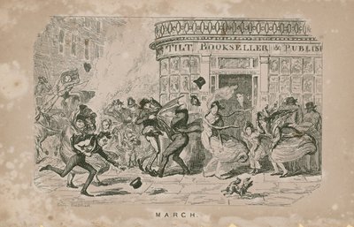Folk kjemper mot den sterke vinden av George Cruikshank