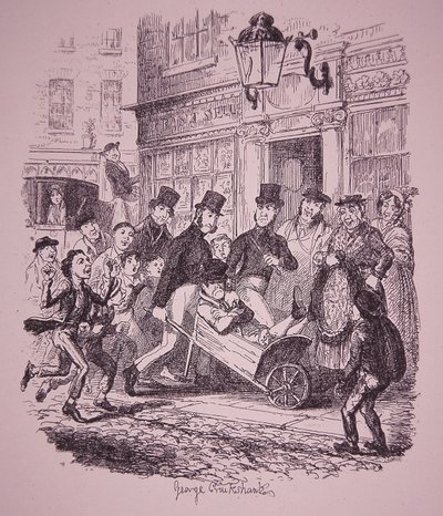 Lommetyv fanget av politiet, tidlig på 1800-tallet (gravering) av George Cruikshank