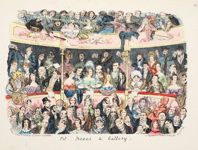 Pit Boxes and Gallery, pub. 1836 (håndfarget gravering) av George Cruikshank
