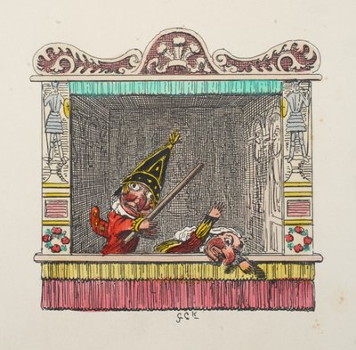 Punch and Judy fra Punch and Judy pub. 1827 (håndfarget gravering) av George Cruikshank