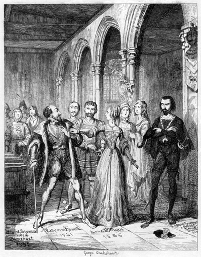 Dronning Jane mellom Northumberland og Simon Renard, 1553 1840. av George Cruikshank