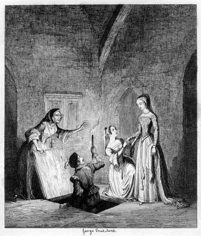 Dronning Janes flytur fra tårnet, 1553 1840 av George Cruikshank