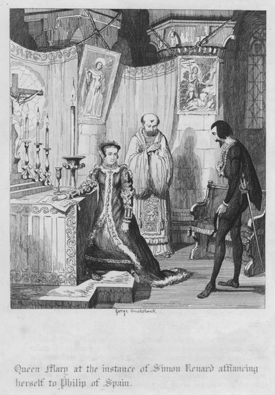 Dronning Mary i tilfelle Simon Renard forbandt seg til Filip av Spania (gravering) av George Cruikshank