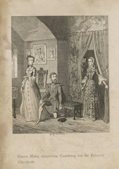 Dronning Mary overrasket Courtenay og prinsesse Elizabeth av George Cruikshank
