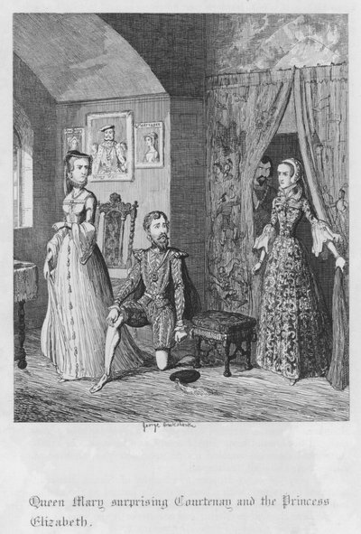 Dronning Mary overrasker Courtenay og prinsesse Elizabeth (gravering) av George Cruikshank