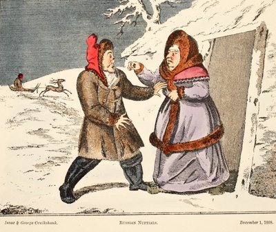 Russian Nuptials, pub. 1808 (håndfarget gravering) av George Cruikshank