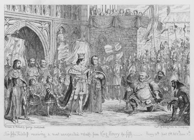 Sir John Falstaff mottok en høyst uventet irettesettelse fra kong Henry den femte av George Cruikshank