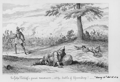 Sir John Falstaffs store manøver i slaget ved Shrewsbury! av George Cruikshank