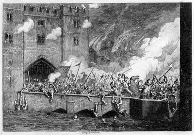 Sir Thomas Wyatt angrep By-ward Tower, 1554 1840. av George Cruikshank